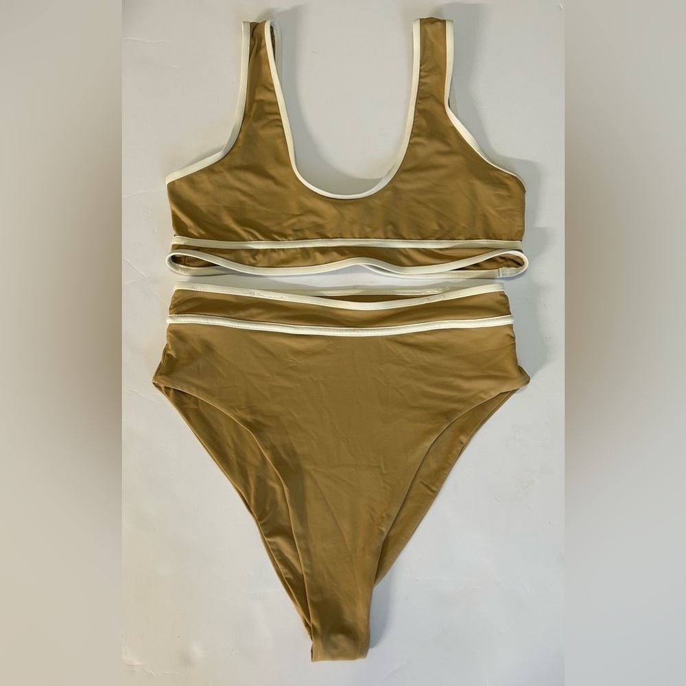 Stone Fox Swim Tan Bikini Set Size Top Medium Size Bottom Small